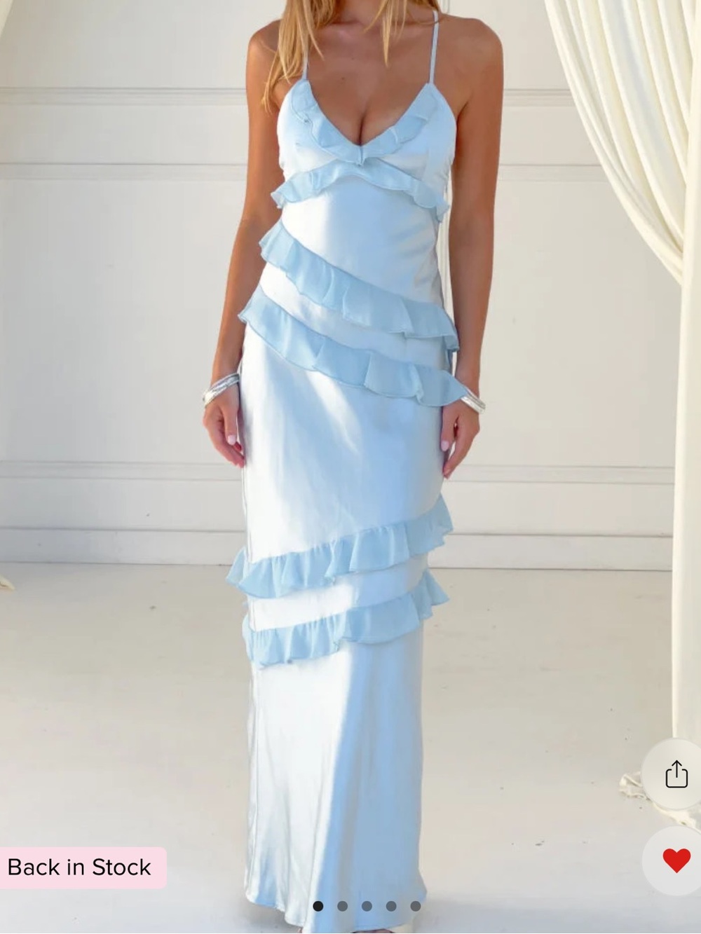 Beginning boutique Inara Light Blue Ruffle satin Slip Maxi Dress